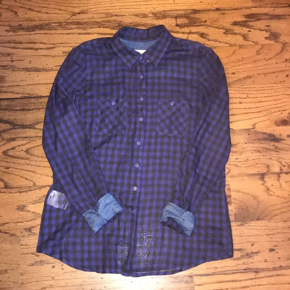 BCBGeneration Plaid Button blouse Blue/Black SZ S